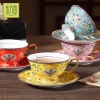 Ceramic cup Bone China coffee cup and saucer set, enamel color high-end exquisite ceramic flower tea cup, small luxury afternoon tea, red tea cup gift box, home gift details Picture
